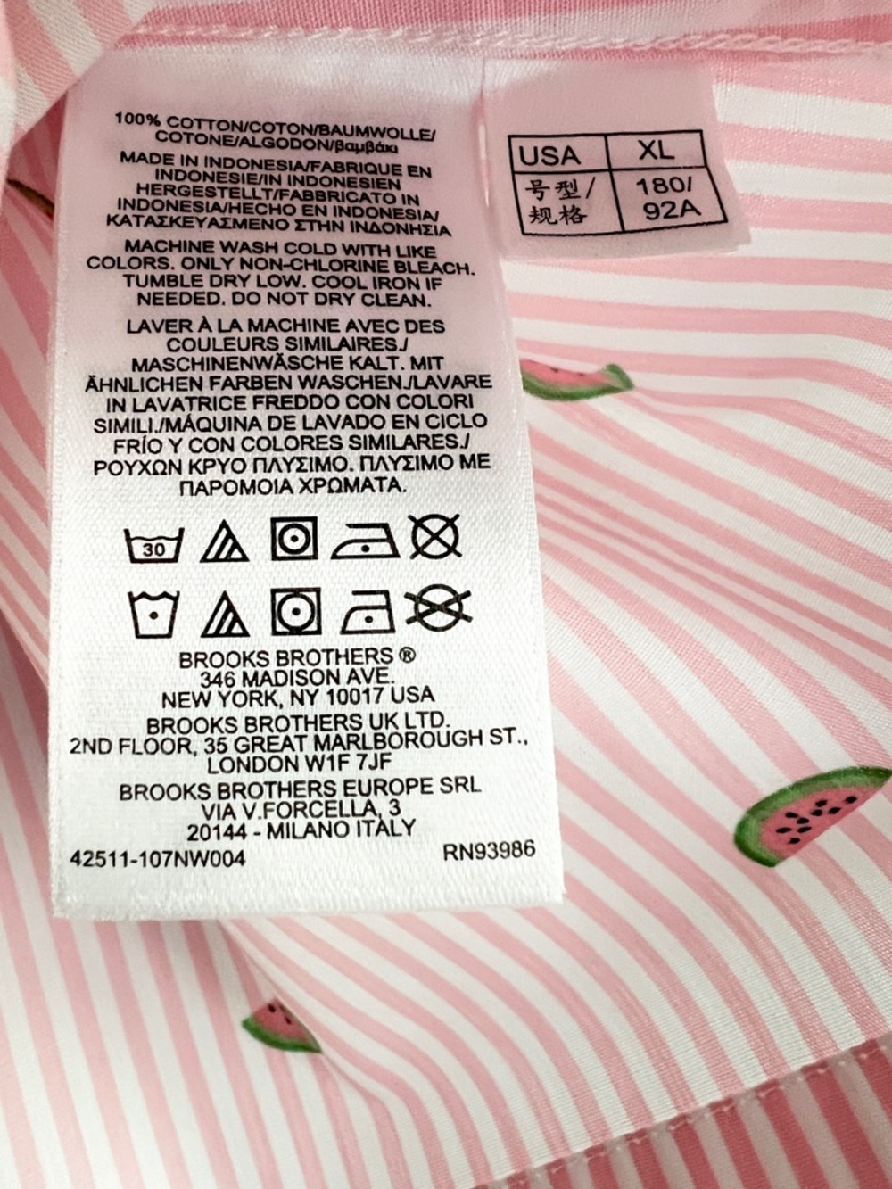 Brooks Brothers Women’s Pink White Striped Watermelon Print Pajama Set XL NWOT - Picture 6 of 9